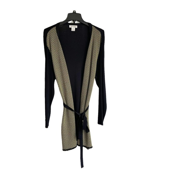 DUE per Due Black Long Sleeves Belted Cardigan Kimono Top Sweater Cadigan 1XP - Picture 3 of 5